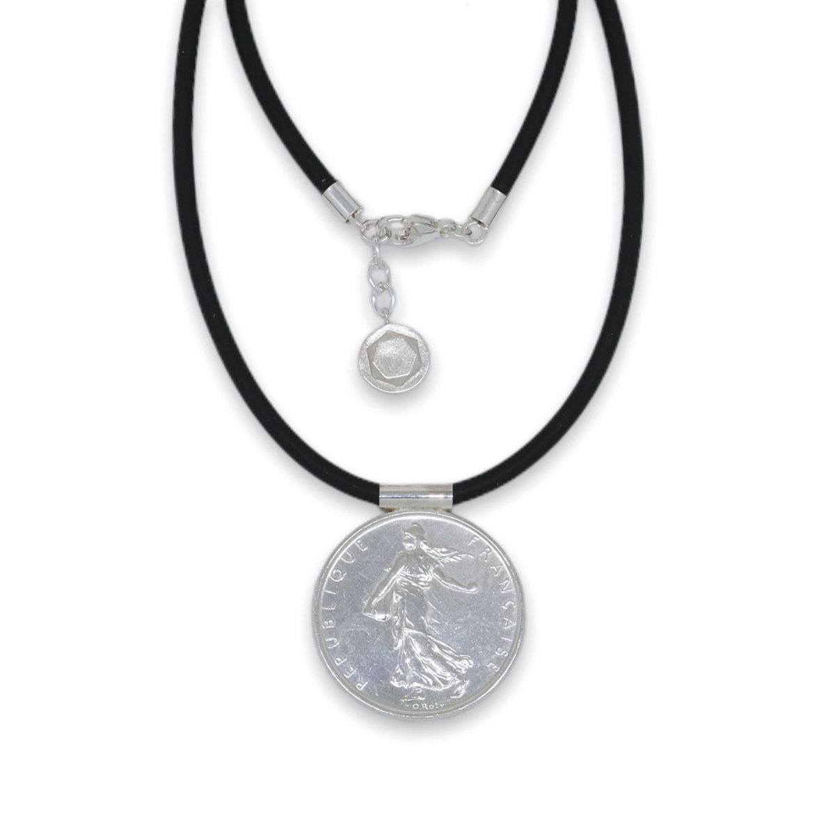 collier semeuse 5 francs argent fond blanc